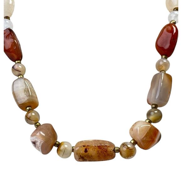 Vintage Necklace Polished Smooth Natural Stones Beggar Beads 1960s Barrel Clasp - Picture 10 of 14